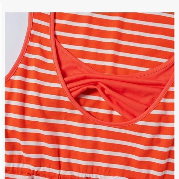 Ginkana Maternity Nursing Dress XL Orange white Striped with drawstring - Picture 2 of 6